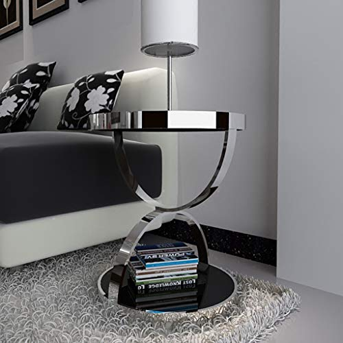FLYIFE Überbett-Tische Edelstahl Nachttisch Runde Couchtisch Temperiertes Glas Sofa Tisch Gelegenheitstisch/Silver
