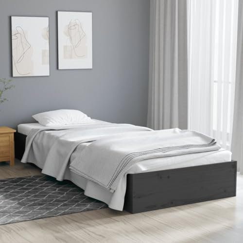 vidaXL Massivholzbett Einzelbett Bettgestell Bettrahmen mit Lattenrost Schlafzimmerbett Bett Holzbett Schlafzimmermöbel Grau 75x190cm