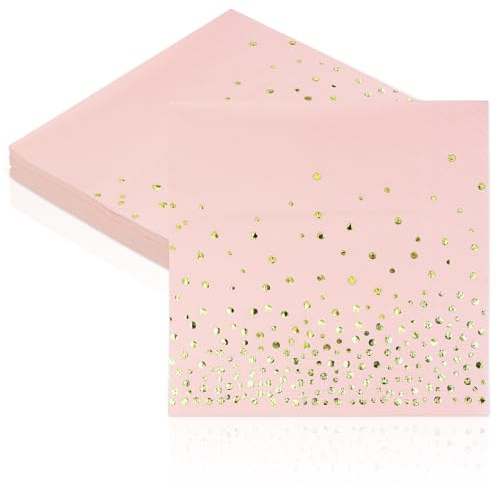 Serviettes en Papier Jetables Lot de 20 Serviettes de fêtes Rose avec feuille d’or Serviette or 33 x 33 cm Party Décoration