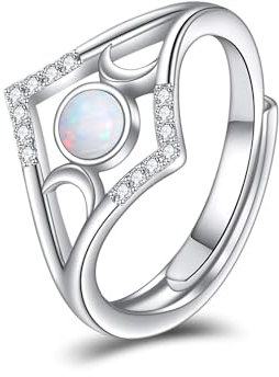Weiß Opal Ring 925 Sterling Silber Mond Damen Einstellbar Dreifach Mondgöttin Schmuck Geschenke