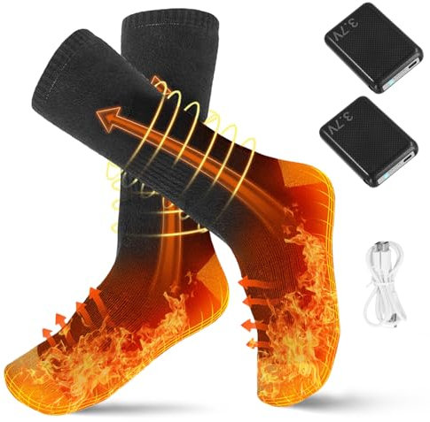 Calcetines Calefactables para Mujeres y Hombres, 6000 mAh Batería Recargable, 3 Temperaturas Ajustables, Calcetin Calefactable Eléctricos, Calcetines Térmicos para Acampar, Cazar, Pescar, Esquiar