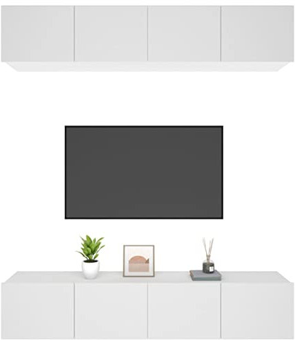 Gecheer Mobili TV 4 pz,Mobile TV Sospeso,Pensile,Parete Attrezzata da Soggiorno,Armadietto a Parete per TV Bianchi 80x30x30 cm in Legno Multistrato