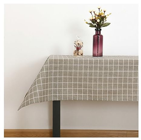 KnSam Tischwäsche Grau, Quadrat Gitter Tischdecke Baumwolle Leinen Tischtuch Biertisch Fleckschutz Schmutzabweisend für Wohnzimmer, Esszimmer, Balkon, Garten, 140x200CM