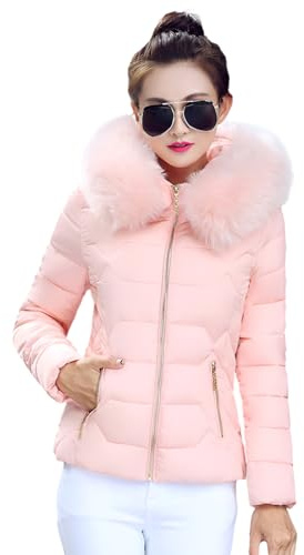 ANUFER Femmes Mode Doudoune Matelassée Coupe Ajustée Hiver Manteau Court avec Capuche en Fausse Fourrure