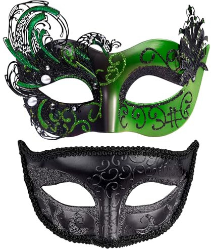 SIQUK 2 Stück Venezianische Maske Maskerade Mask Venezianischen Maske Kostüm Masken für Damen Herren Paar Halloween Karneval Party