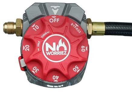 NO WORRIEZ Bypass-Sicherheits-Gas-Timer für Propan und Erdgas, Outdoor-Grill, Feuerstelle, Pizzaofen, 100.000 BTU mit 3/8 Zoll ausgestelltem Montageanschluss und Schlauch, zum Patent angemeldet