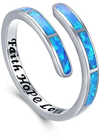 Glaube Liebe Hoffnung Ring Blauer Opal Ring 925er Sterling Silber Verstellbarer Ringe Damen Opal Schmuck für Frauen Mädchen Geburtstag