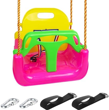KINSPORY Columpios Infantiles, Columpio 3 en 1, Columpio Jardín Exterior Niños, Columpio para niños para Interior y Exterior (Rosa Oscuro)