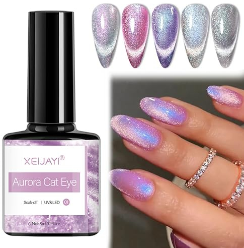 5 Farben UV Nagellack Set mit Magnet - Aurora Cat Eye Nagellack - Magischer Magneteffekt für Glänzende Nägel, Cateye UV Gel Nail Polish Set Magnet Nagellack Soak Off UV Gel für DIY-Maniküre Art