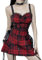 DINGJIUYAN Halloween Tartan Dress Red Plaid Cold Shoulder Dress Lace Up Bandage Gothic Plaid Prom Slip Dress Eyelet Mini Dress Red XXL
