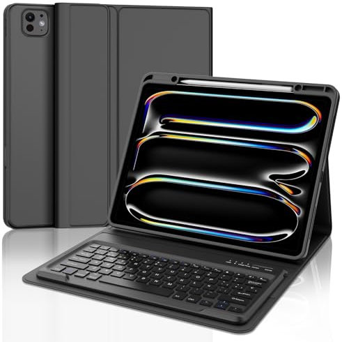 SENGBIRCH Funda con Teclado para iPad Pro 13(M4) 2024 - Teclado Español Ñ Bluetooth Inalámbrico Extraíble para iPad Pro 13(M4) 2024,Negro