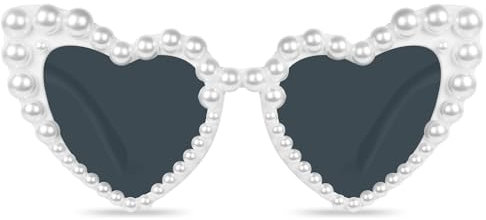 Ainiv Herz Sonnenbrille Perle, Sonnenbrille Herzform mit Perlenverzierung, UV400 Sonnenschutz und UV-Schutz Modische Retro Herz Brille für Braut Hochzeit Party, Geburtstagsfeier, Fasching, Karneval