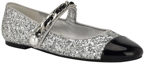 Nine West Damen Platy Mary Jane Schuh, Silber Glitzer/Schwarz Multi 040, 37 EU