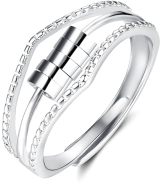 Glintara Anxiety Ring Silber, Offen Einstellbar Anti-Stress Sterling Silber | Stressring - Unendlichkeit Spinner Fidget - Anti-Angst Dekompressionsring Mit Perlen Stimmungsring Gegen Stress, Geschenk