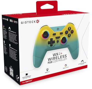 Gioteck WX4+ Wireless Controller for Nintendo Switch - Yellow Teal - with Customisable RGB Lighting and Programmable Back Buttons - Bluetooth Compatible