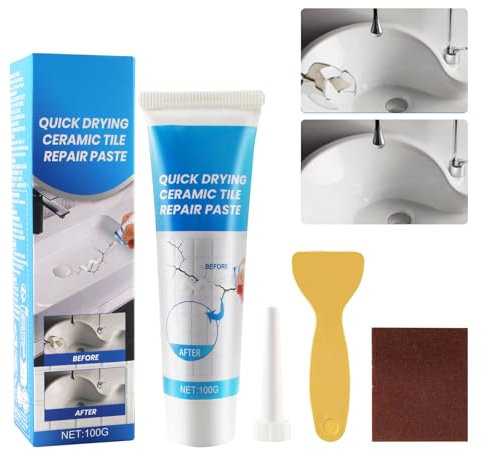 Kit de Réparation Baignoire Blanc,Kit Reparation Carrelage, Kit de Réparation pour carrelage Blanc 100 g,Pâte réparatrice,Kit de Réparation d'évier, Pour rayures, trous,