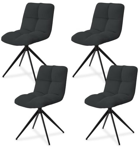 Juskys Drehstuhl Dallas Cord 4er Set - Esszimmerstühle, drehbar, Cord Bezug, Stuhl 120 kg belastbar, Stühle, Esszimmer, Esszimmerstuhl - Dunkelgrau