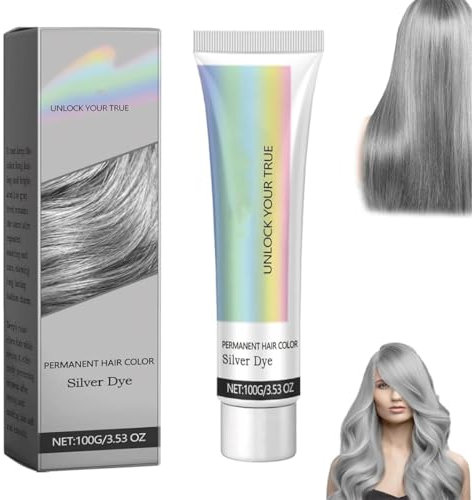 2 In 1 Natural Essence Extract Silver Hair Dye,Silver Metallic Hair Dye,Silver Gray Natural Hair Dye Cream,Silver Gray Hair Dye Permanent for All Hair Types,For Daily & Cosplayer & Party (1 Pcs)