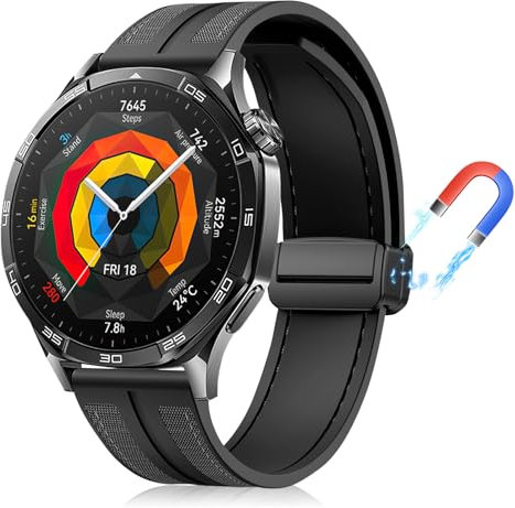 PaceBid 22mm Silicone Cinturino per Huawei Watch 5 46mm/GT 5/GT5 Pro 46mm/Watch4/4 Pro, Silicone complesso Nylon Intrecciato Magnetico WatchBand per Huawei Watch GT 3/GT4/Watch3/3 Pro/GT2 - Nero