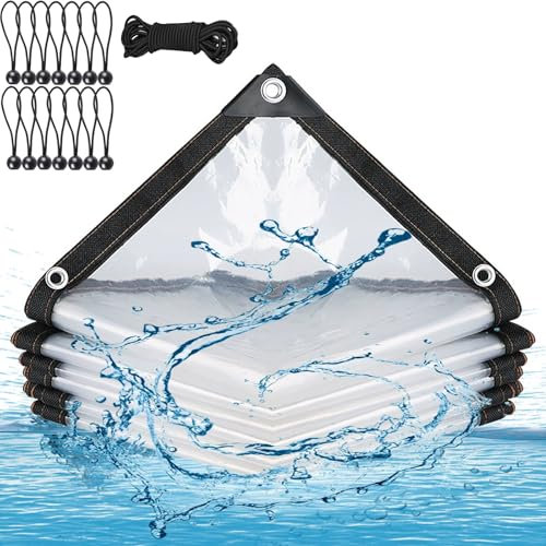 wasserdichte Transparente Plane mit Ösen,3.5x3.5m Abdeckplane Durchsichtig für AußEnbereich, Abdeckplane Gartenmöbel für den Außenbereich Einsetzbar Regendicht, Pflanzenisolierung, mit Bindeseil