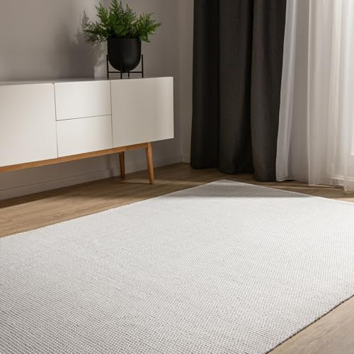 benuta Basic handgewebter Baumwollteppich Ron - Ivory 200x290 cm - Handwebteppich aus 100% Baumwolle - Style: Uni, Minimalistisch, Natural Living - Pflegeleicht für Wohnzimmer Schlafzimmer