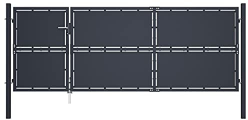LAPOOH Gartentor, Gartentür, Gartenpforte Gaten, Doppelflügeltor, Einfahrtstor, Stahl 350 x 125 cm Anthrazit