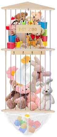 Upgraded Stuffed Animal Storage Shelf, 50-80 in Adjustable, Wooden Toy Hammock, Corner Soft Toy Storage, Teddy Bear Storage Display Shelf for Nursery Play Room Bedroom, Wall Decorations