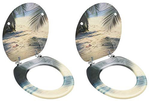 Xichuzi Asientos de Inodoro con Tapa 2 Unidades MDF diseño de Playa, Tapas De Water, Tapa WC, Tapas Inodoro