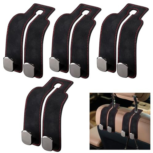 SJDOFU Car Seat Organizer - 4PCS Headrest Hooks for Bag Storage (Black)