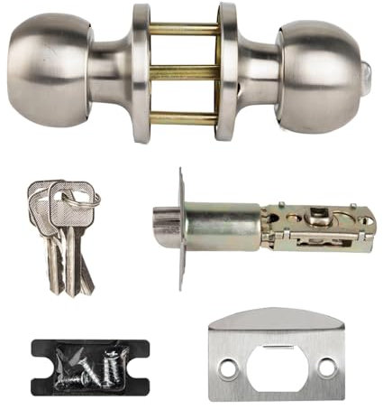 Cumnvulnt 2 Pcs Door Handle Lock with Keys, Door Lock for Interior with Adjustable Latch, Stainless Steel Privacy Door Handle with Locks for Bathrooms, Bedrooms, Kitchen, Balcony, Office (Silver)