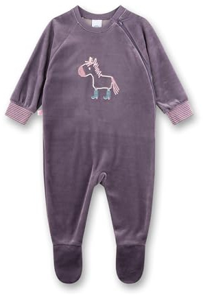 Sanetta Baby-Strampler lila Esel aus Nicki | Praktischer und bequemer Strampler aus Nicki für Mädchen.