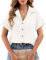 heekpek Women's Blouses Shirts Ladies Summer Top Short Sleeve Cotton Button Down Shirts V Neck Loose Fit Casual Tee, White, M