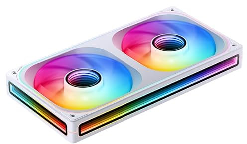 JONSBO ZB-240WR (Reverse) PC Case Fan, Reverse Blade Silent Computer Fan with Axis & 4-Sides Infinity Mirror, All-in-One, Single Frame Unit with 2x120mm ARGB Fans, PWM 2400RPM, 28MM Thick,White