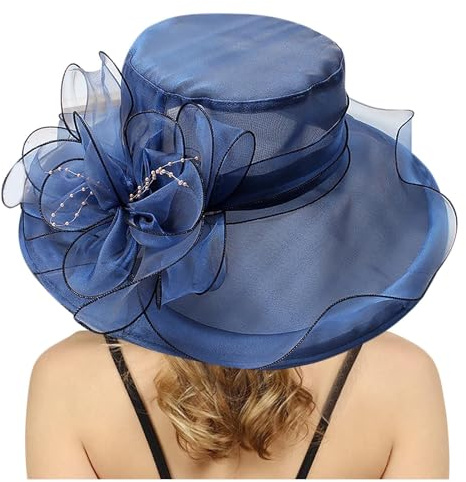 Vhersily Donna Cappello da Sole Protezione Estate Donne Spiaggia della Chiesa Tesa Cappelli Sposa Cerimonia Organza Larga con Grande Fiore Elegante