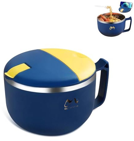 Ramen Bol à ramen instantané, 1200 ml, avec couvercle, double isolation, en acier inoxydable, pour déjeuner, bento, pâtes instantanées