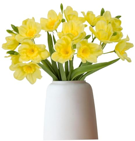 Obelunrp Daffodils künstliche Blumen, 2 Bündel 40 cm PU Faux Daffodils, realistische falsche Narzissenblumenzweige für Hochzeitsheimdekorationen