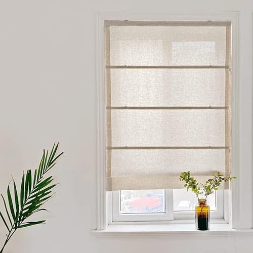 Landhausstil Leinen Raffrollo mit Verschluss Tageslicht & Blickdicht Faltgardine für Fenster 40x140 cm Sand 1 Stück