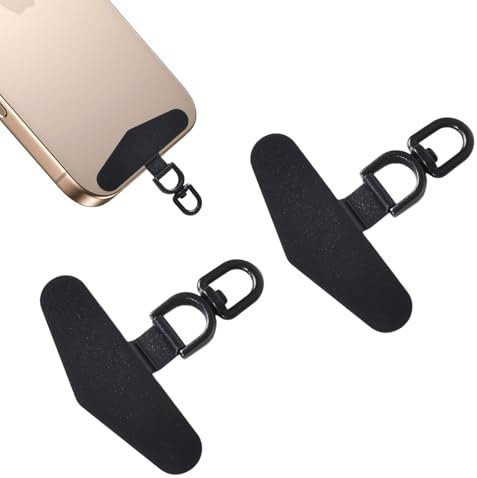 DEARBAG 2 PCS Téléphone Cordon Patch Rotation à 360°, Languette d’Attache pour Lanière de Téléphone sans Adhésifs, Métal Patches Multifonctionnels de Cordon pour La Plupart des Smartphones (Noir)