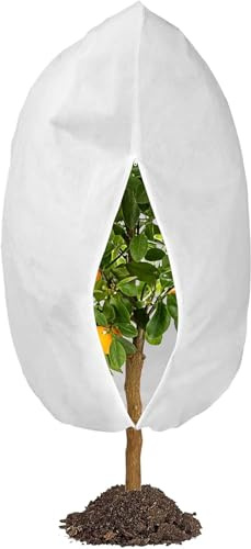 MYOWELL Protezione invernale per piante – 80 x 100 cm, protezione antigelo, sacco per piante in vaso, traslucido e traspirante, per palme, ulivo, alberi da frutto (bianco, con chiusura lampo e cordino