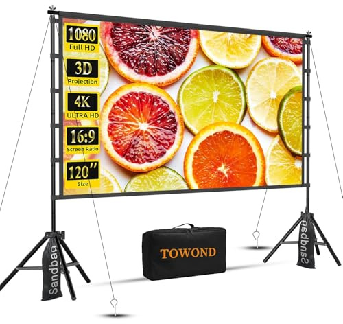TOWOND 120 Inch Projector Screen with Stand and Carry Bag, 16:9 HD 4k