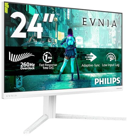 Philips Evnia Gaming Monitor 24M2N3201P 24 Zoll FHD, 260Hz, Fast IPS Panel, 1ms GtG, Adaptive Sync, HDR10, G-Sync Compatible, Höhenverstellung,(1920x1080 HDMI 1x 2.0 DP 1x 1.4) Weiß