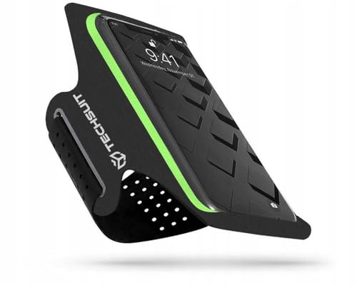 Techsuit Handy Armband für Laufen, für 6.5 Zoll Handys, Klettverschluss, Schweißfest, Verstellbar, für Fitness Sport Fitnessstudio, Schwarz Grün