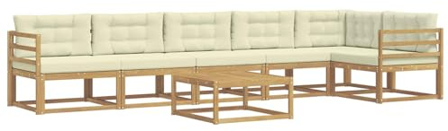 vidaXL Outdoor-Sofagarnitur 7 pcs Weiß und Creme 79 x 79 x 37 cm, Moderne Garten-Sofa-Ecke, wetterfestes Set, modulares Lounge-Möbel, ergonomisch & Akazien-Stil