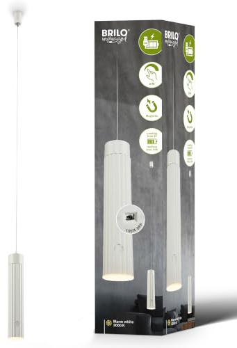 BRILONER - Pendelleuchte Akku, Touch, Dimmbar, Höhenverstellbar, Warmweiß, ohne Stromanschluss, LED Deckenleuchte, Pendelleuchte Esstisch, Wohnzimmerlampe, Hängelampe Esstisch, 4,5x160cm, Altweiß