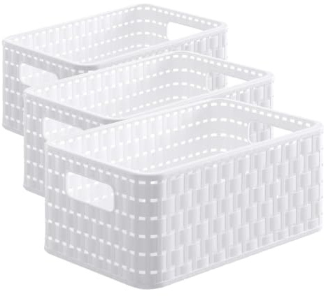 Rotho Country Aufbewahrungskiste 6l in Rattan-Optik, Kunststoff (PP) BPA-frei, weiss, A5/6l (28.0 x 18.5 x 12.6 cm), White (Packung mit 3)