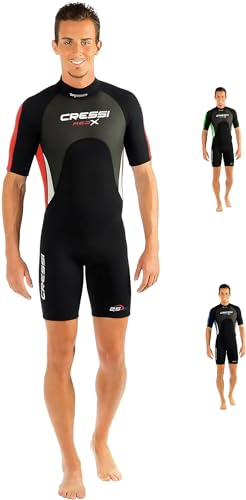 CRESSI Med X Man Shorty Wetsuit Black/Red 2.5mm L/4 - Men's Shorty Wetsuit 2,5mm for Snorkelling and Diving in Temperate Waters, Black/Red/Silver, L/4