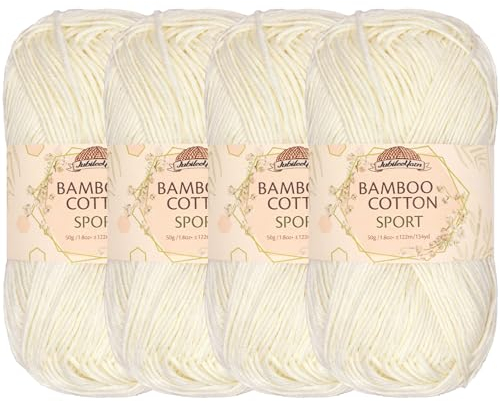 JubileeYarn Bamboo Cotton Sport 4 Ply Yarn - 50g/Skein - Almond Milk - 4 Skeins