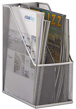 Relaxdays Stehsammler, 2 Fächer, Metallgeflecht, robuster Stehordner A4 - C4, Archivbox, Ablage für Dokumente, silber