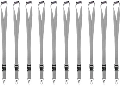Karteo Schlüsselband grau mit Karabinerhaken und Sicherheitsverschluss [10 Stück] Lanyard mit Schnalle für Kartenhüllen Kartenhalter und Ausweise