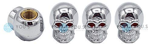 YOU.S Alu Totenkopf Ventilkappen Silber mit Dichtung Ventil Kappen Abdeckung für Auto PKW LKW (4 Stück)